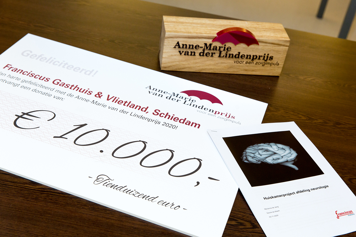 Met hun project 'Huiskamerproject afdeling neurologie' is het Franciscus Gasthuis en Vlietland - locatie Vlietland (Schiedam) - op 17 december 2020 de gelukkige winnaar geworden van de Anne-Marie van der Lindenprijs 2020